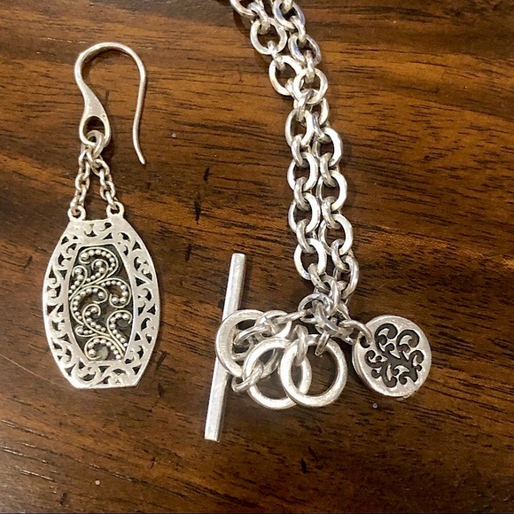 LOIS HILL Sterling Silver Granulated Scroll Oxidized Tonneau Necklace & Earrings - Picture 9 of 16